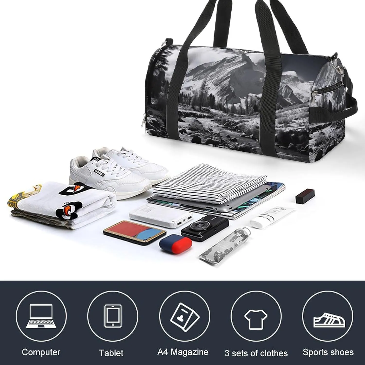 Retro Forest And Mountains Sports Gym Bag Carry on Holdalls for Men Small Duffel Bags for Women with Shoe Compartment