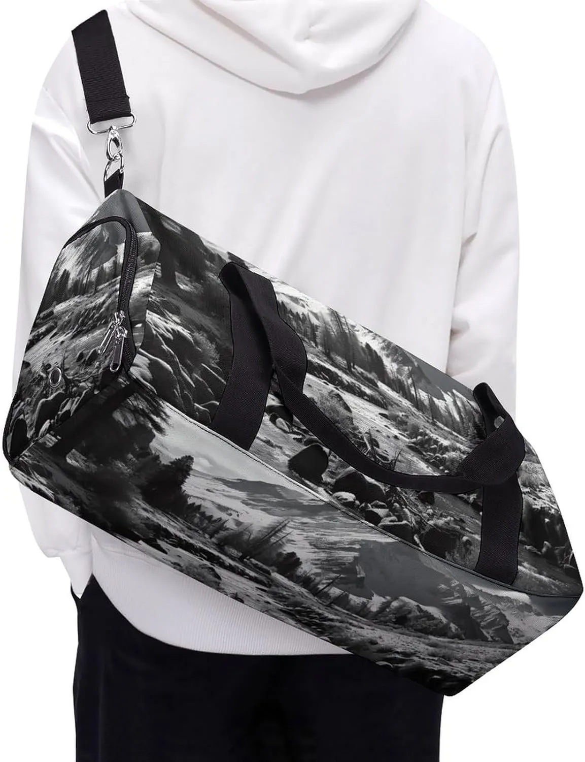 Retro Forest And Mountains Sports Gym Bag Carry on Holdalls for Men Small Duffel Bags for Women with Shoe Compartment