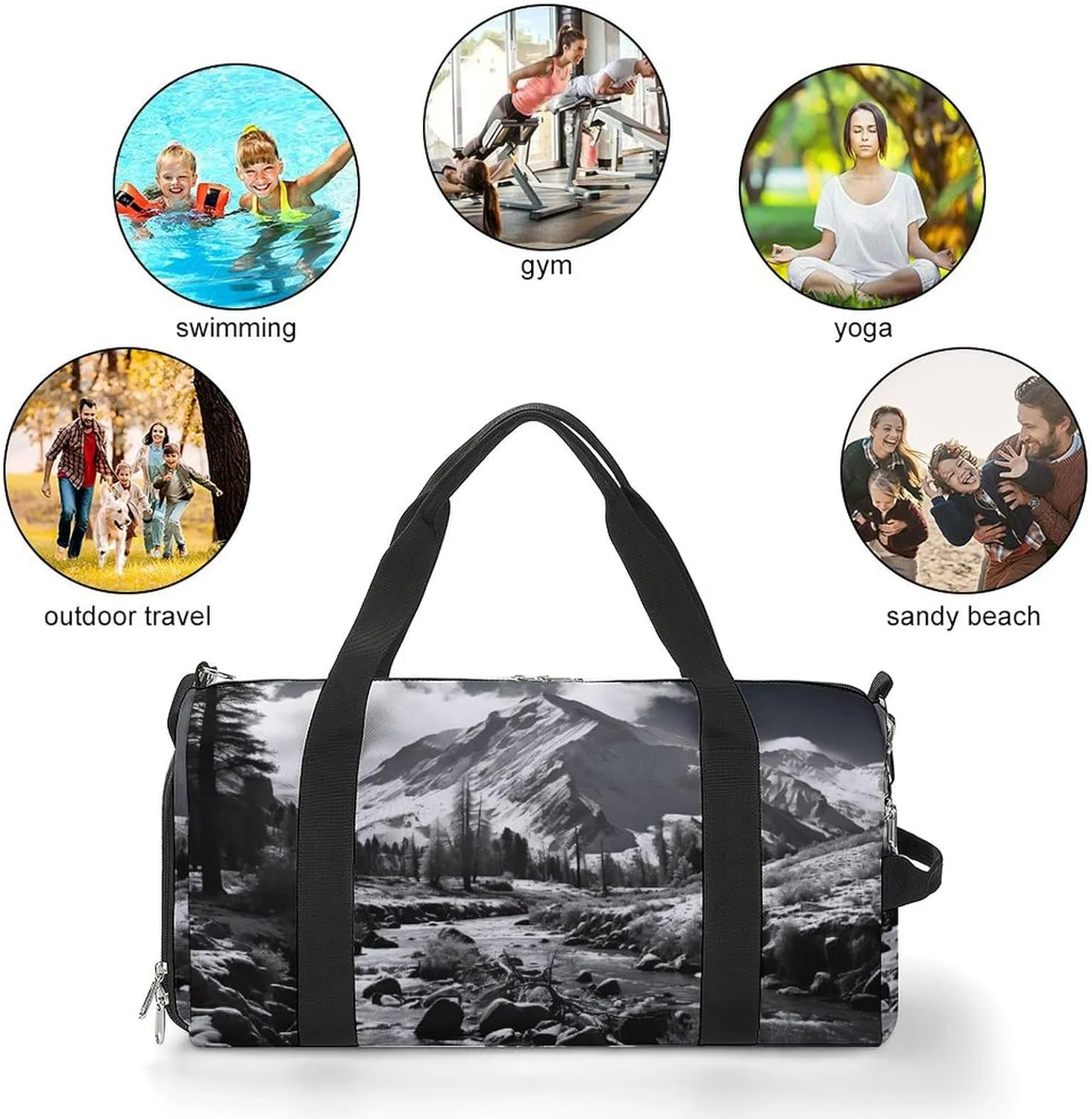Retro Forest And Mountains Sports Gym Bag Carry on Holdalls for Men Small Duffel Bags for Women with Shoe Compartment