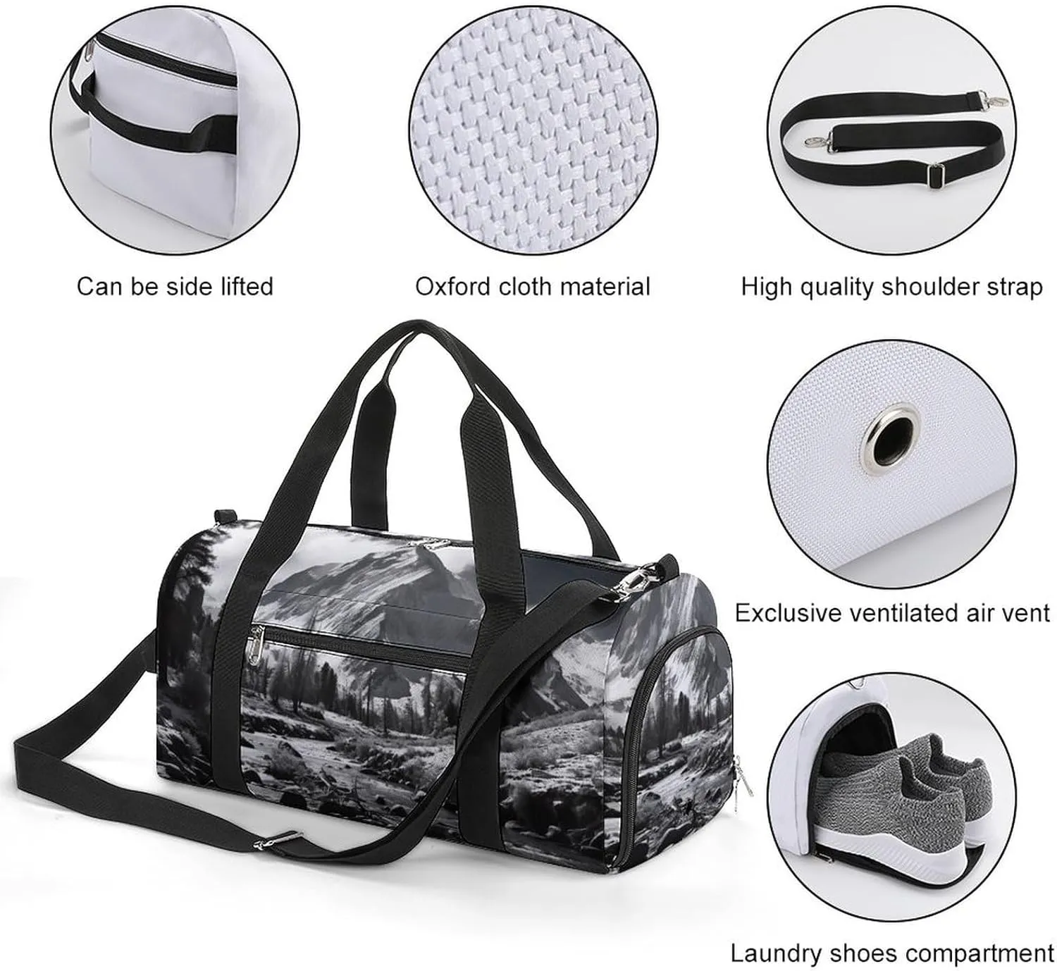 Retro Forest And Mountains Sports Gym Bag Carry on Holdalls for Men Small Duffel Bags for Women with Shoe Compartment