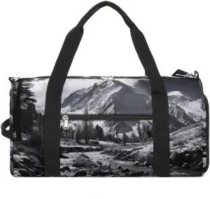 Retro Forest And Mountains Sports Gym Bag Carry on Holdalls for Men Small Duffel Bags for Women with Shoe Compartment