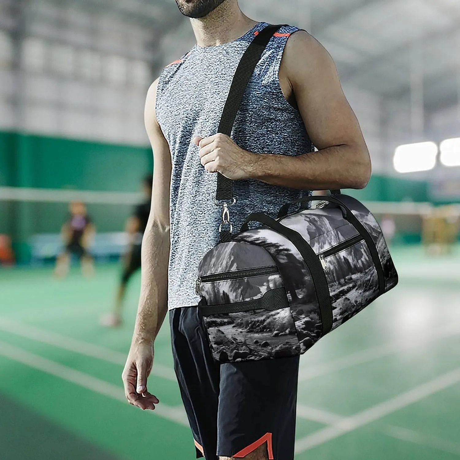 Retro Forest And Mountains Sports Gym Bag Carry on Holdalls for Men Small Duffel Bags for Women with Shoe Compartment