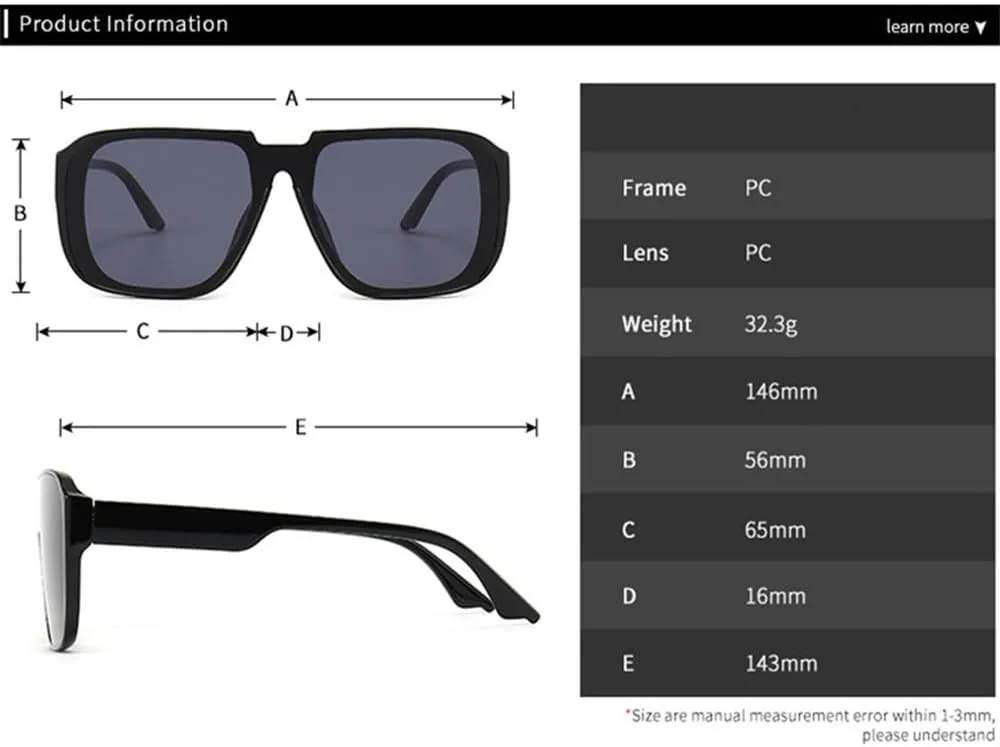Retro Square One Piece Sunglasses Men Mirror Shades UV400 Flat Top Men Sun Glasses