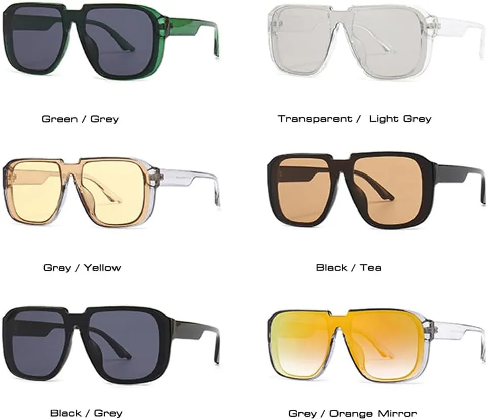 Retro Square One Piece Sunglasses Men Mirror Shades UV400 Flat Top Men Sun Glasses