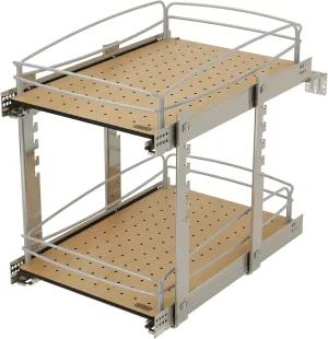 Rev-A-Shelf 2 Tier Pull Out Kitchen Cabinet Storage Organizer with Solid Bottom & Undermount Soft-Close Full Extension Slides, 54BK-15SC-2-1