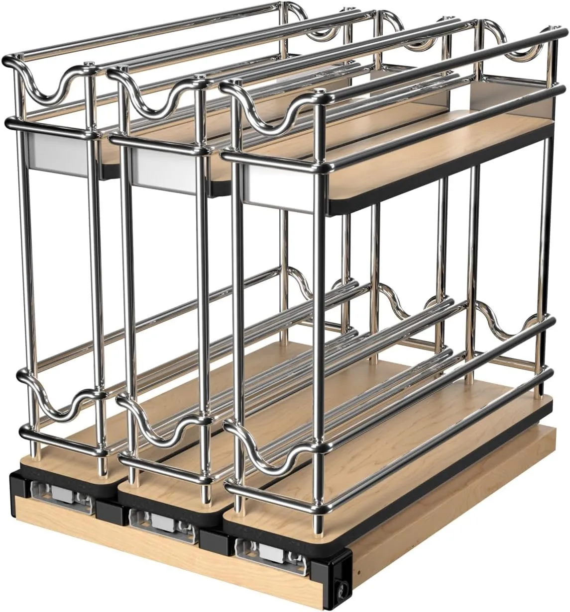 Rev-A-Shelf 9" Pullout Organizer for Cabinets, 2 Tier Triple Narrow Upright Shelf, 5WU2-9N3-1
