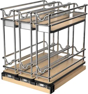 Rev-A-Shelf 9" Pullout Organizer for Cabinets, 2 Tier Triple Narrow Upright Shelf, 5WU2-9N3-1