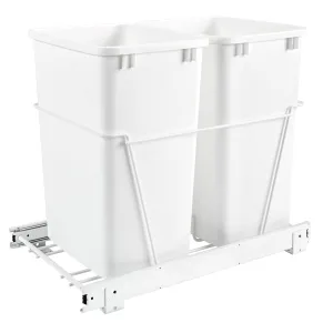Rev-A-Shelf Double Pullout 35 Qt Sliding Waste Bin Trash Container for Base Kitchen Cabinet, Wire Frame with Ball Bearings, White, RV-18PB-2 S