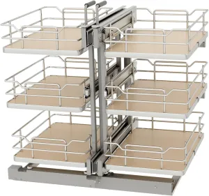 Rev-A-Shelf Steel 3-Tier Pullout Solid Bottom Organizer for Blind Corner Cabinets w/Soft-Close