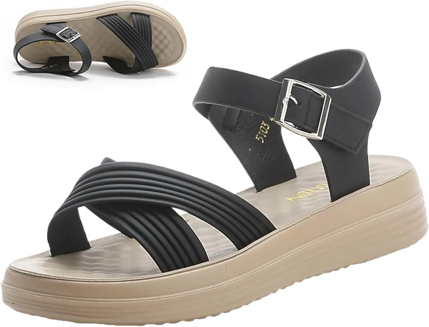 RiceelSor Women's Comfortable Walking Sandals with Arch Support-Lightweight Low Wedge Platform Sandals for Women,Orthopedic Soft Footbed Summer Sandals Outdoor Travel Beach Casual & Dressy Shoes