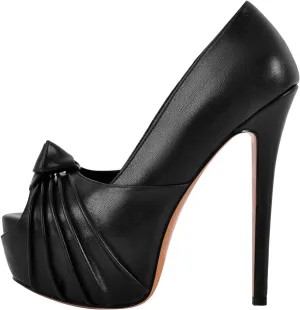richealnini Peep Toe Platform Pumps Slip On Braid Bowknot Stiletto High Heels Party Wedding Shoes