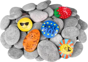 River Rocks for Painting 60 Pcs Large 2-3 Inch Flat Smooth Painting Stones Craft Rock to Paint for Kids Crafts Painting Bulk