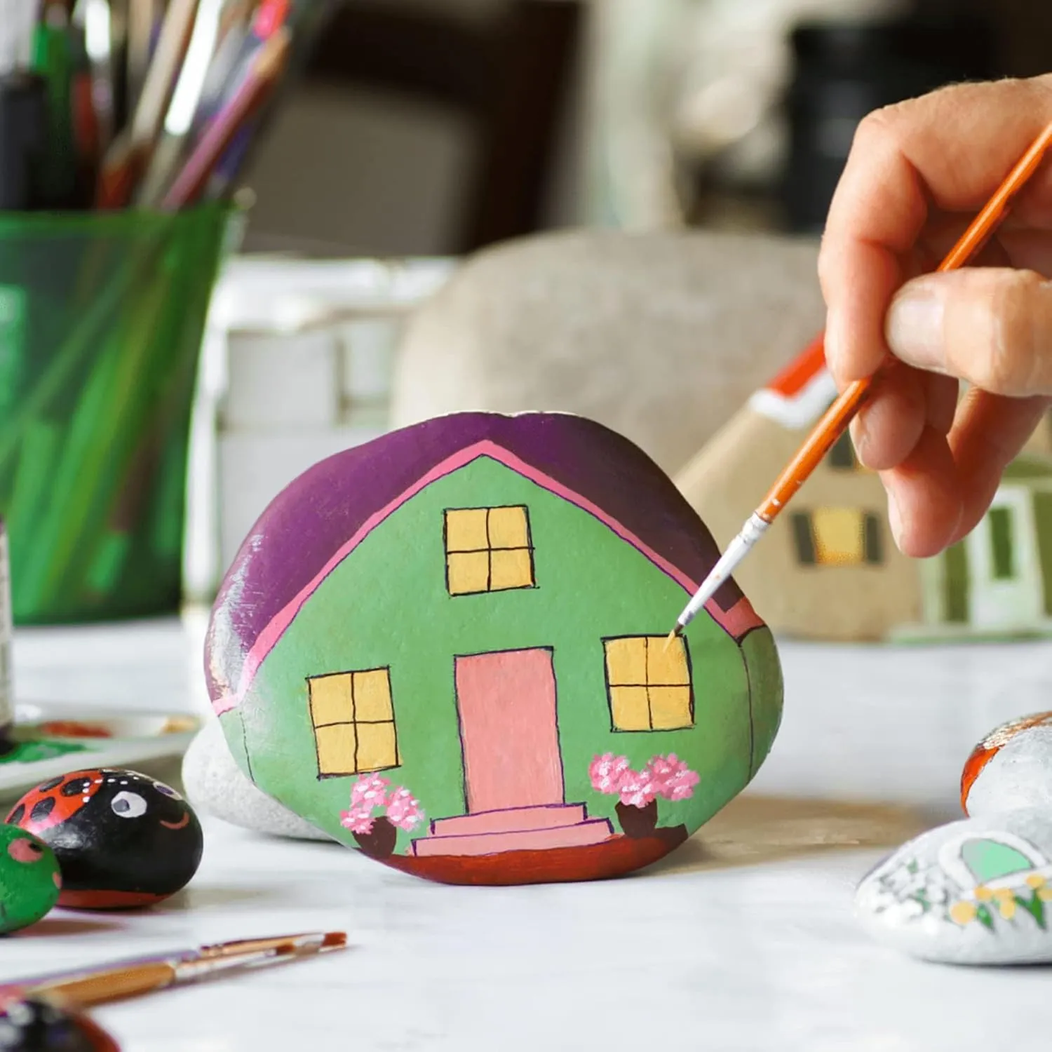 River Rocks for Painting 60 Pcs Large 2-3 Inch Flat Smooth Painting Stones Craft Rock to Paint for Kids Crafts Painting Bulk