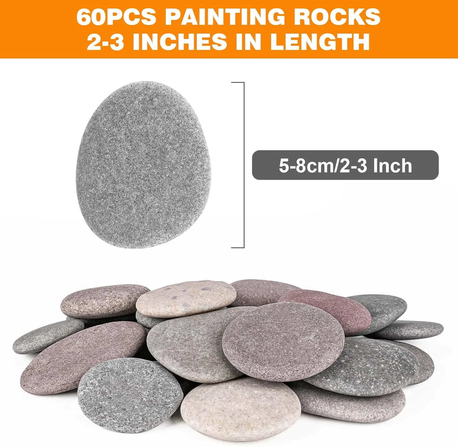 River Rocks for Painting 60 Pcs Large 2-3 Inch Flat Smooth Painting Stones Craft Rock to Paint for Kids Crafts Painting Bulk