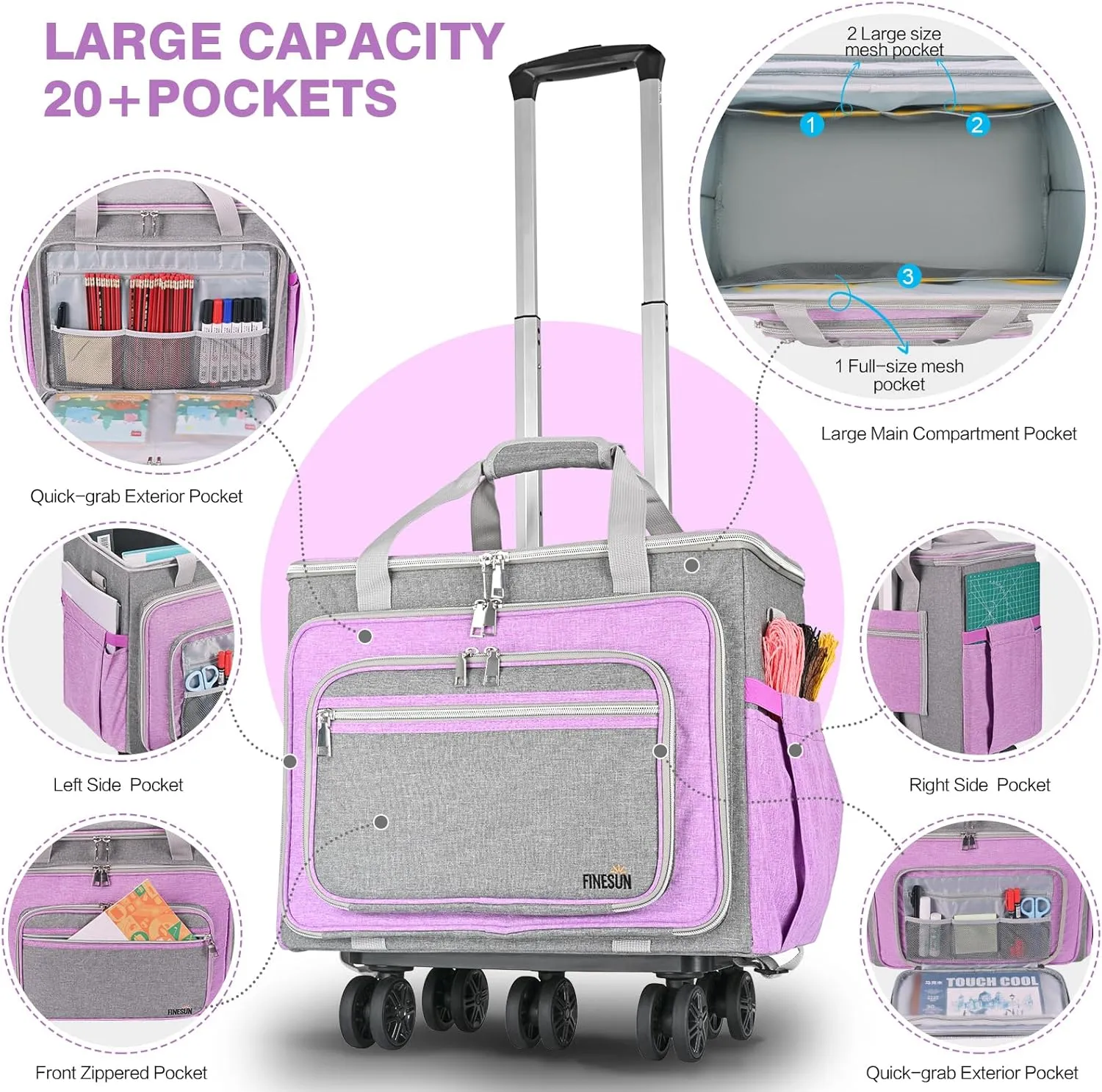 Rolling Tote Bag for Women Teacher Bag Rolling Cart Briefcase with Wheels Carry on Wheeled Bag for Work,Office,Craft