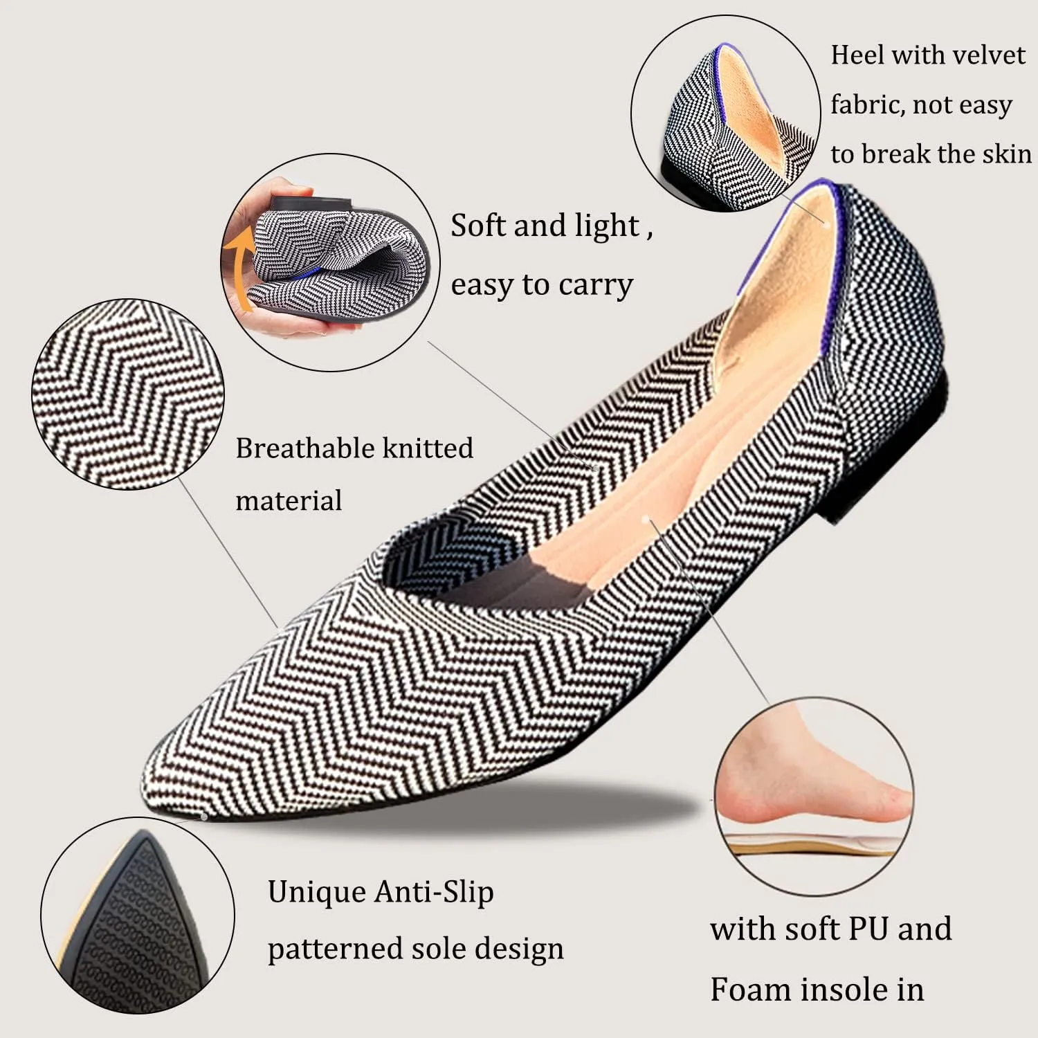 Rosella Carlie Knit Ballet Flats for Women Dress Shoes Pointed Toe Slip On Flats Slipper Comfort Walking Shoes for Women Wedding Guest Shoes