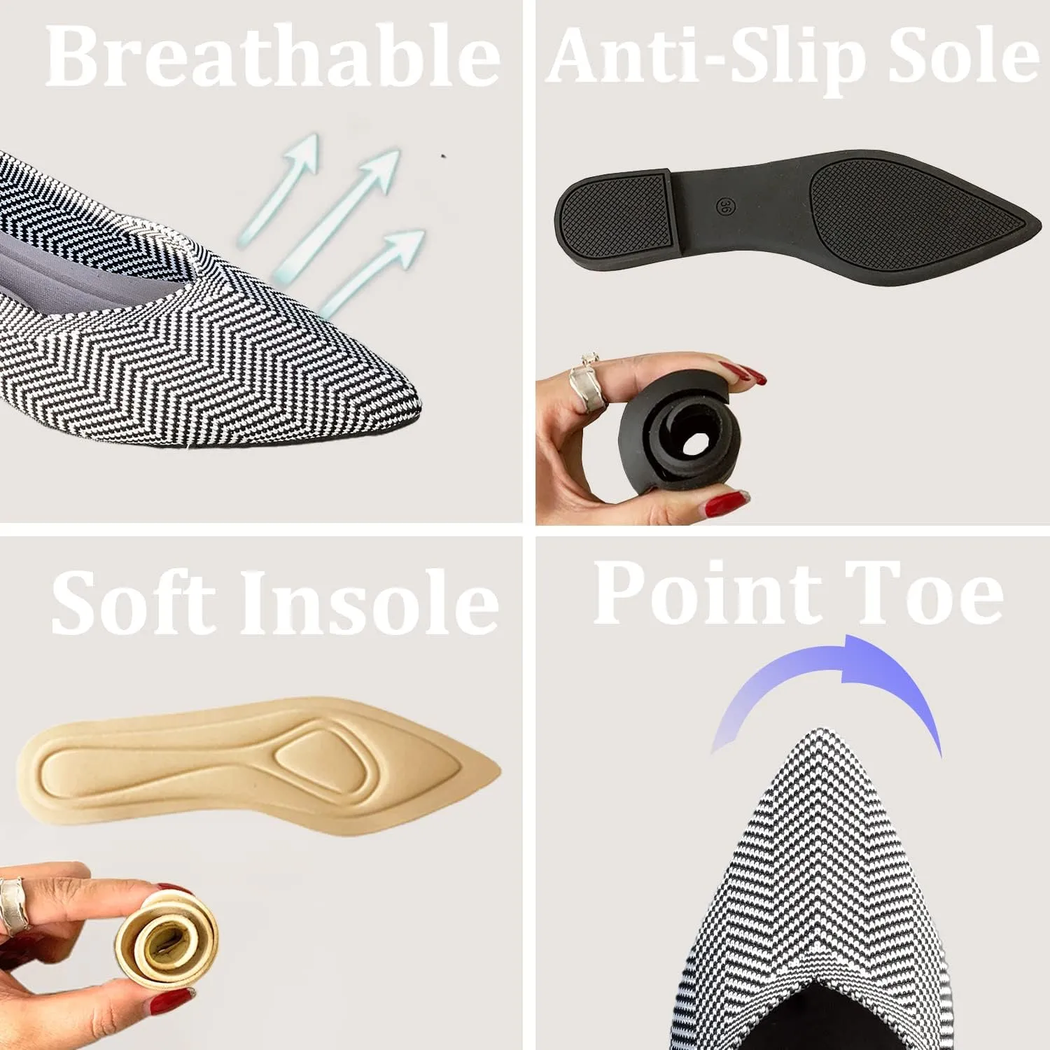 Rosella Carlie Knit Ballet Flats for Women Dress Shoes Pointed Toe Slip On Flats Slipper Comfort Walking Shoes for Women Wedding Guest Shoes