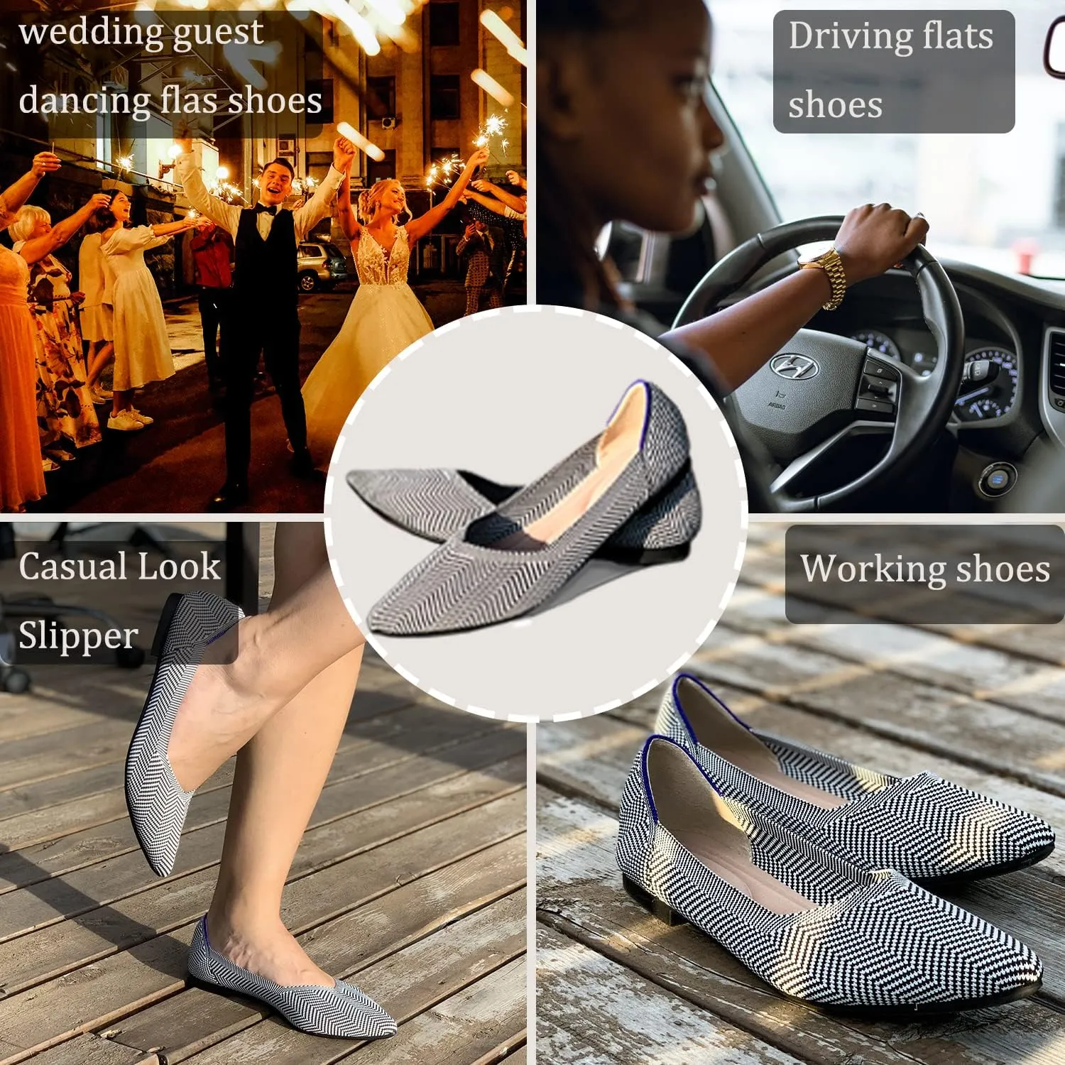 Rosella Carlie Knit Ballet Flats for Women Dress Shoes Pointed Toe Slip On Flats Slipper Comfort Walking Shoes for Women Wedding Guest Shoes