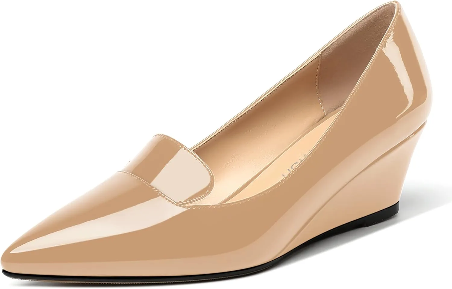 ROSERWISH Womens Patent Comfortable Casual Slip On Office Pointed Toe Wedge Low Heel Pumps Dress Shoes 2 Inch
