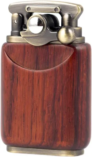 Rosewood Wooden Case Antique Type Soft Flame Rocker Arm Petrol Kerosene Lighter