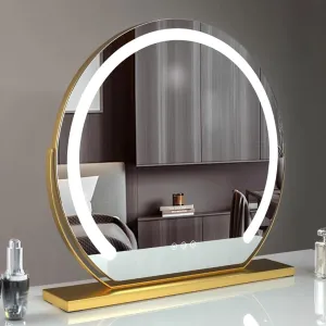 Round Standing Makeup Mirror, Hollywood Vanity Mirror with Dimmable LED Lights, 3 Lighting Modes Smart Touch Control 360° Rotation Dressing Table Mirror, Tabletop and Desk Mirror(Gold,40cm)