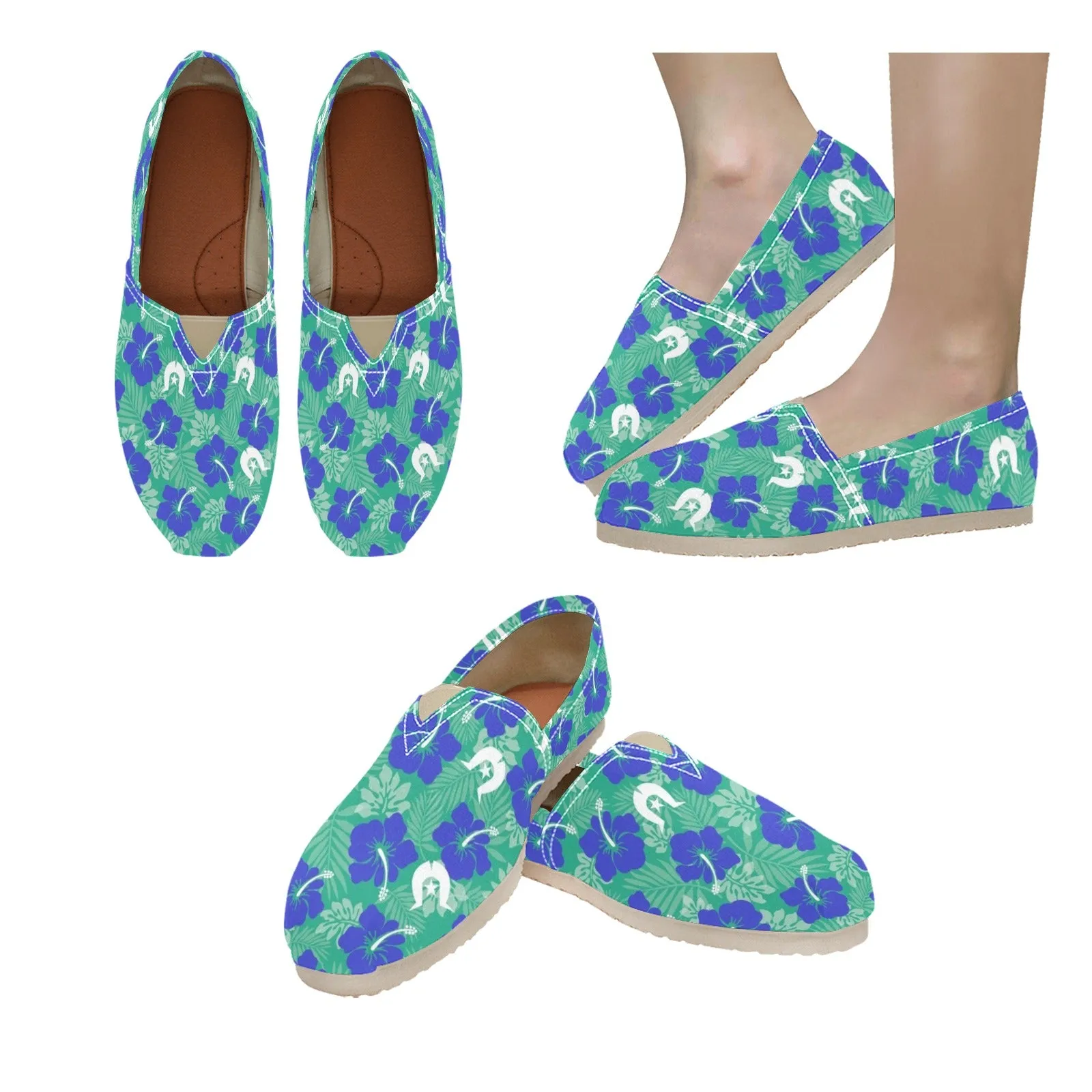 Royal Blue Hibiscus flowers with Dhari on Men's Classic Canvas Slip-On Shoes