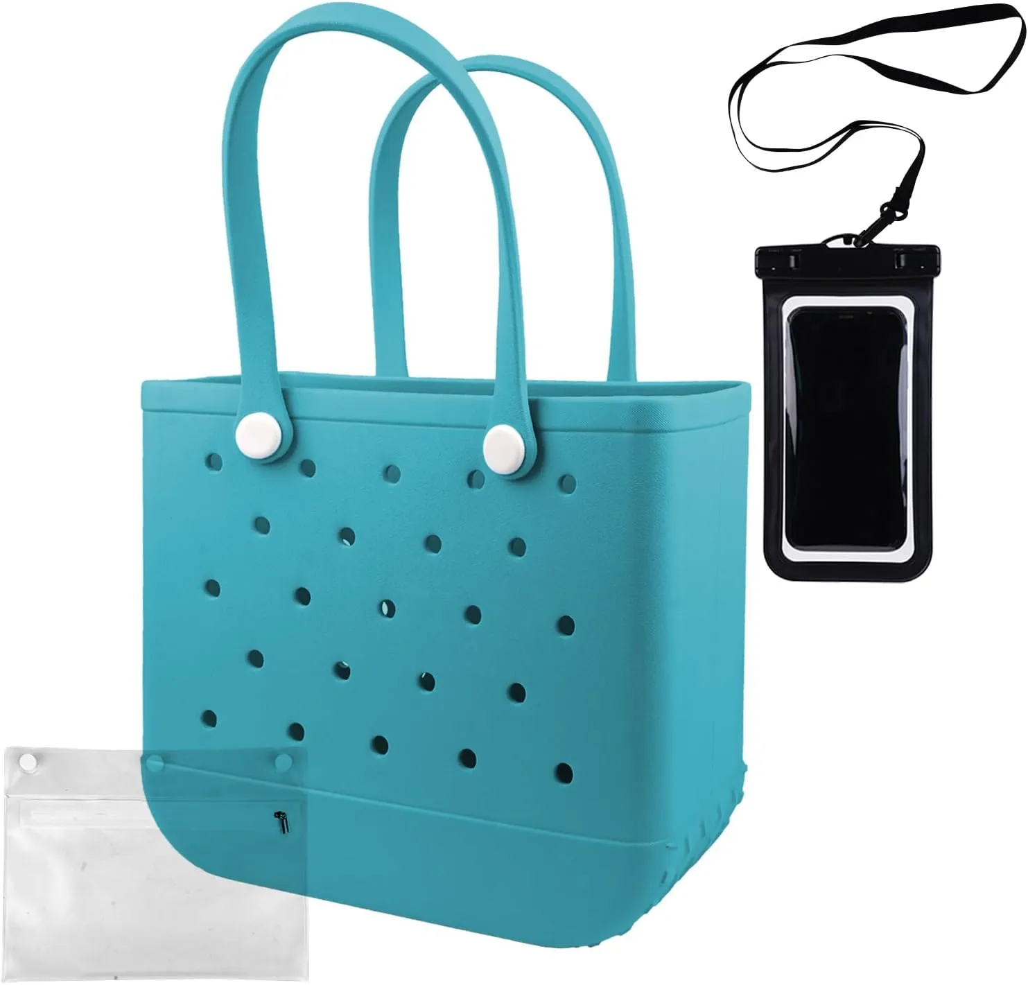 Rubber Beach Tote Bag - Waterproof Washable Durable Open Purses with Zipper Pocket and Phone Pouch for Pool Boat