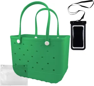 Rubber Beach Tote Bag - Waterproof Washable Durable Open Purses with Zipper Pocket and Phone Pouch for Pool Boat