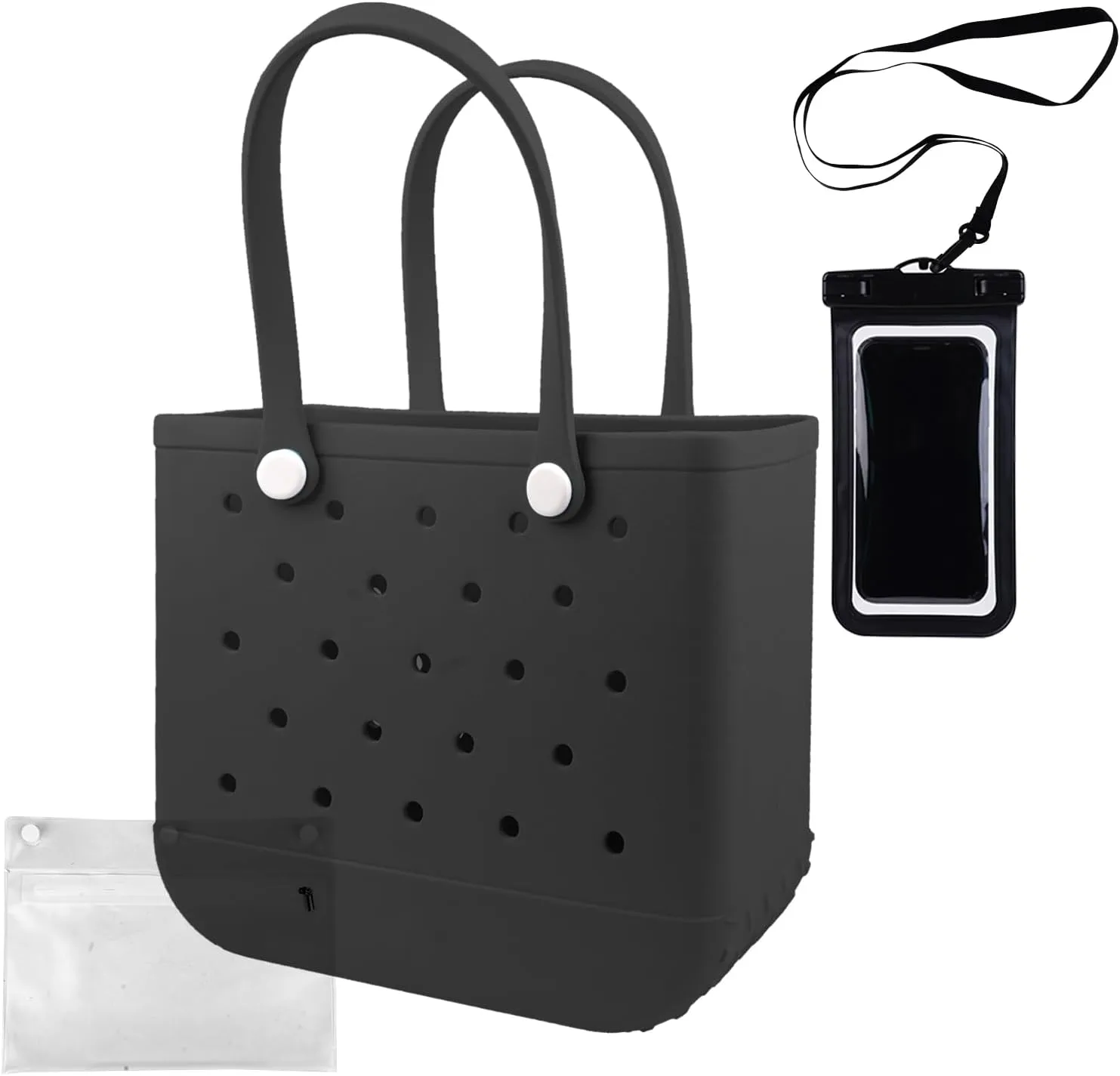 Rubber Beach Tote Bag - Waterproof Washable Durable Open Purses with Zipper Pocket and Phone Pouch for Pool Boat