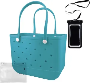 Rubber Beach Tote Bag - Waterproof Washable Durable Open Purses with Zipper Pocket and Phone Pouch for Pool Boat