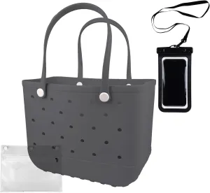 Rubber Beach Tote Bag - Waterproof Washable Durable Open Purses with Zipper Pocket and Phone Pouch for Pool Boat