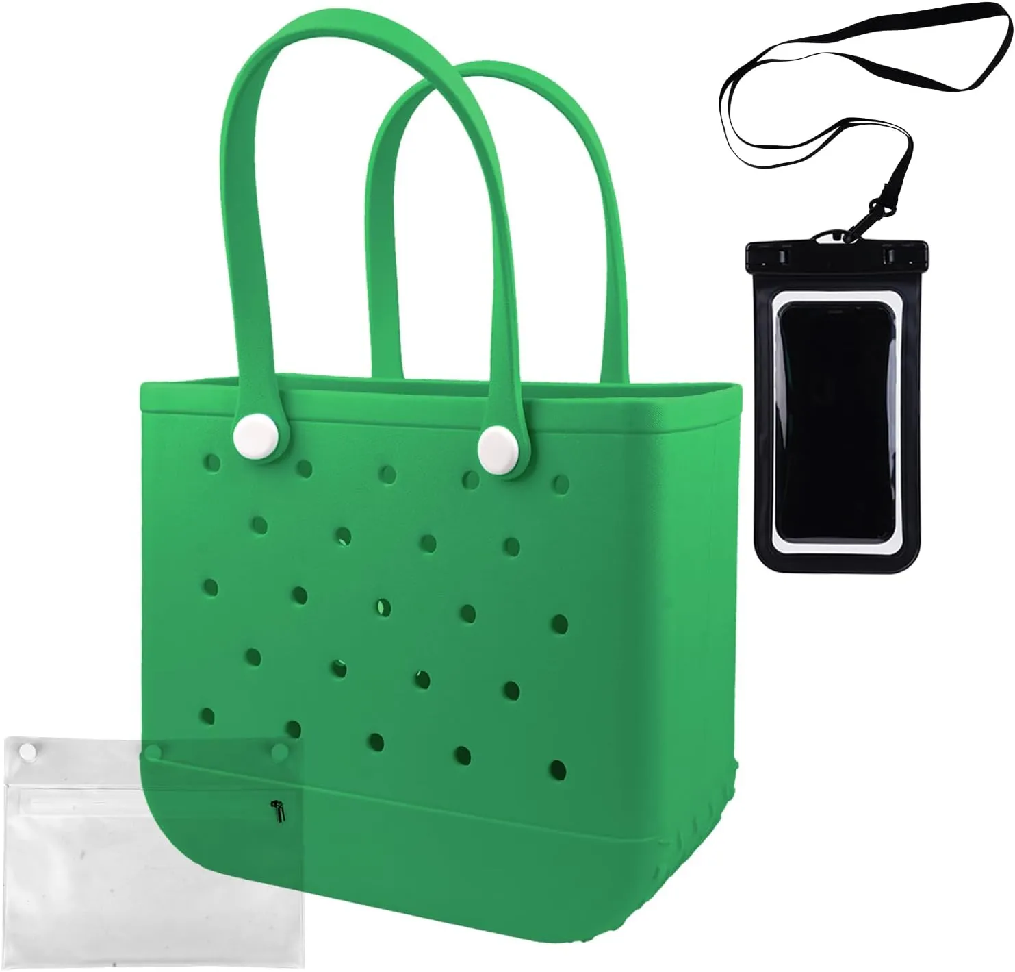 Rubber Beach Tote Bag - Waterproof Washable Durable Open Purses with Zipper Pocket and Phone Pouch for Pool Boat