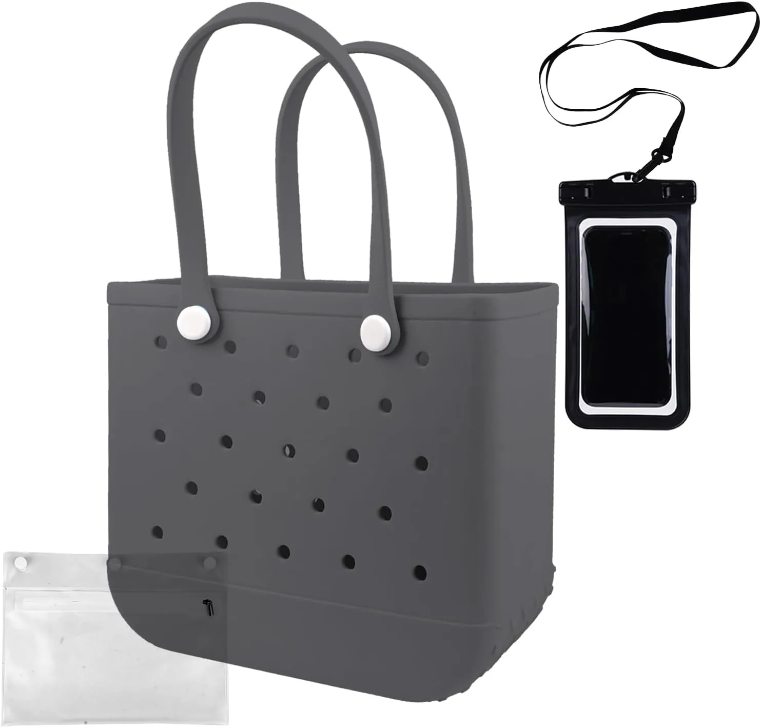 Rubber Beach Tote Bag - Waterproof Washable Durable Open Purses with Zipper Pocket and Phone Pouch for Pool Boat