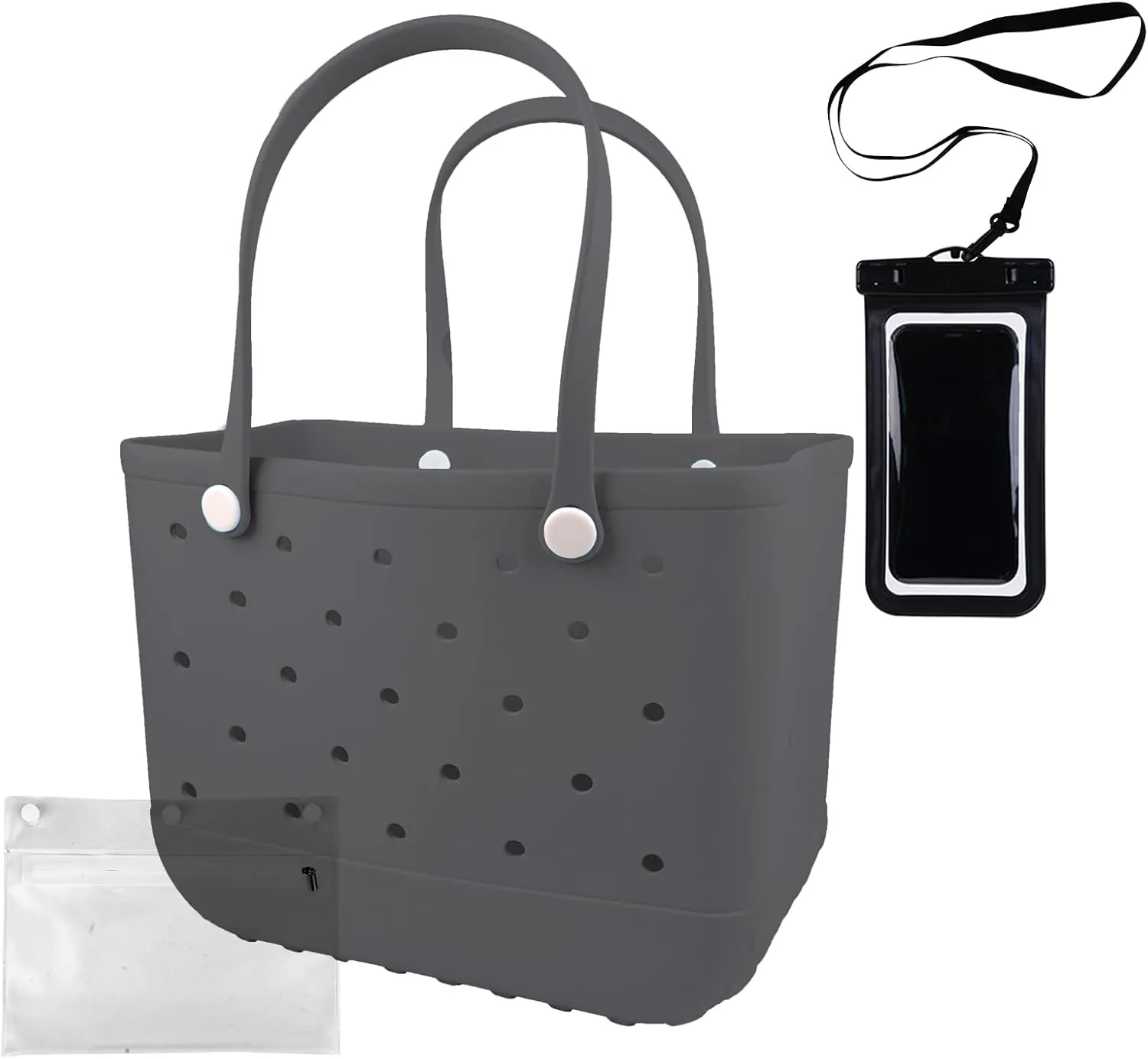 Rubber Beach Tote Bag - Waterproof Washable Durable Open Purses with Zipper Pocket and Phone Pouch for Pool Boat