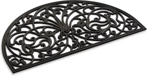 Rubber Scroll Doormat Half Moon Mat, Indoor Outdoor Entrance Mat, Low Clearance, Functional and Easy to Clean, Wrought Iron Scroll Design