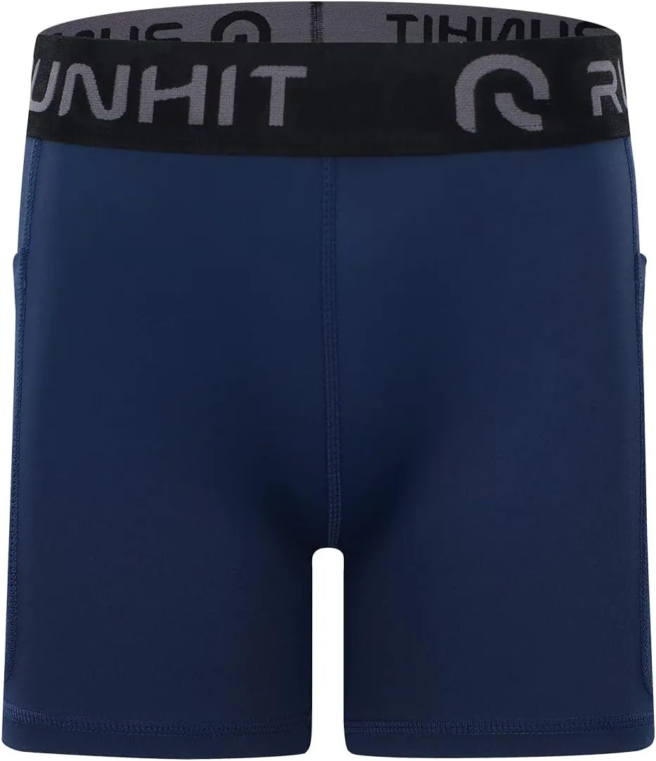 Runhit 4" Youth Girls Volleyball Shorts Spandex Girls Compression Shorts Biker Dance Kids Gymnastics Shorts with Pockets