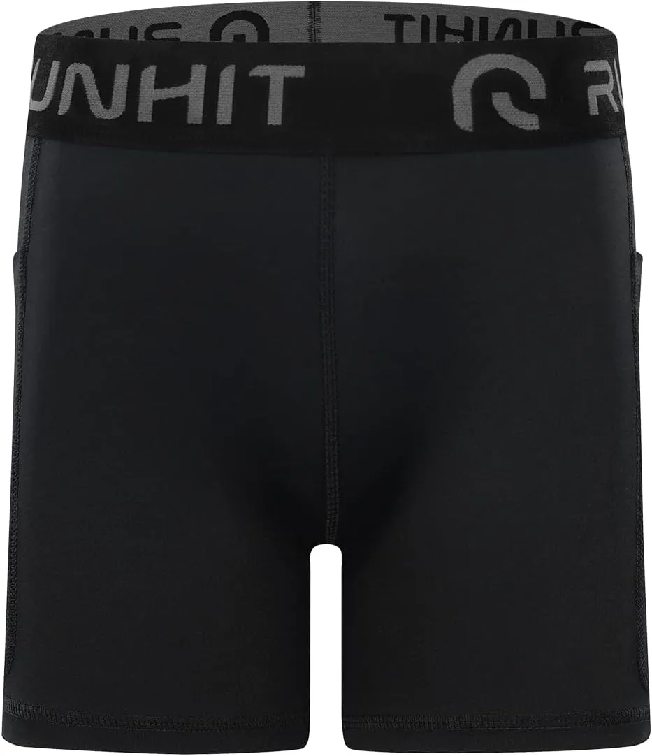 Runhit 4" Youth Girls Volleyball Shorts Spandex Girls Compression Shorts Biker Dance Kids Gymnastics Shorts with Pockets