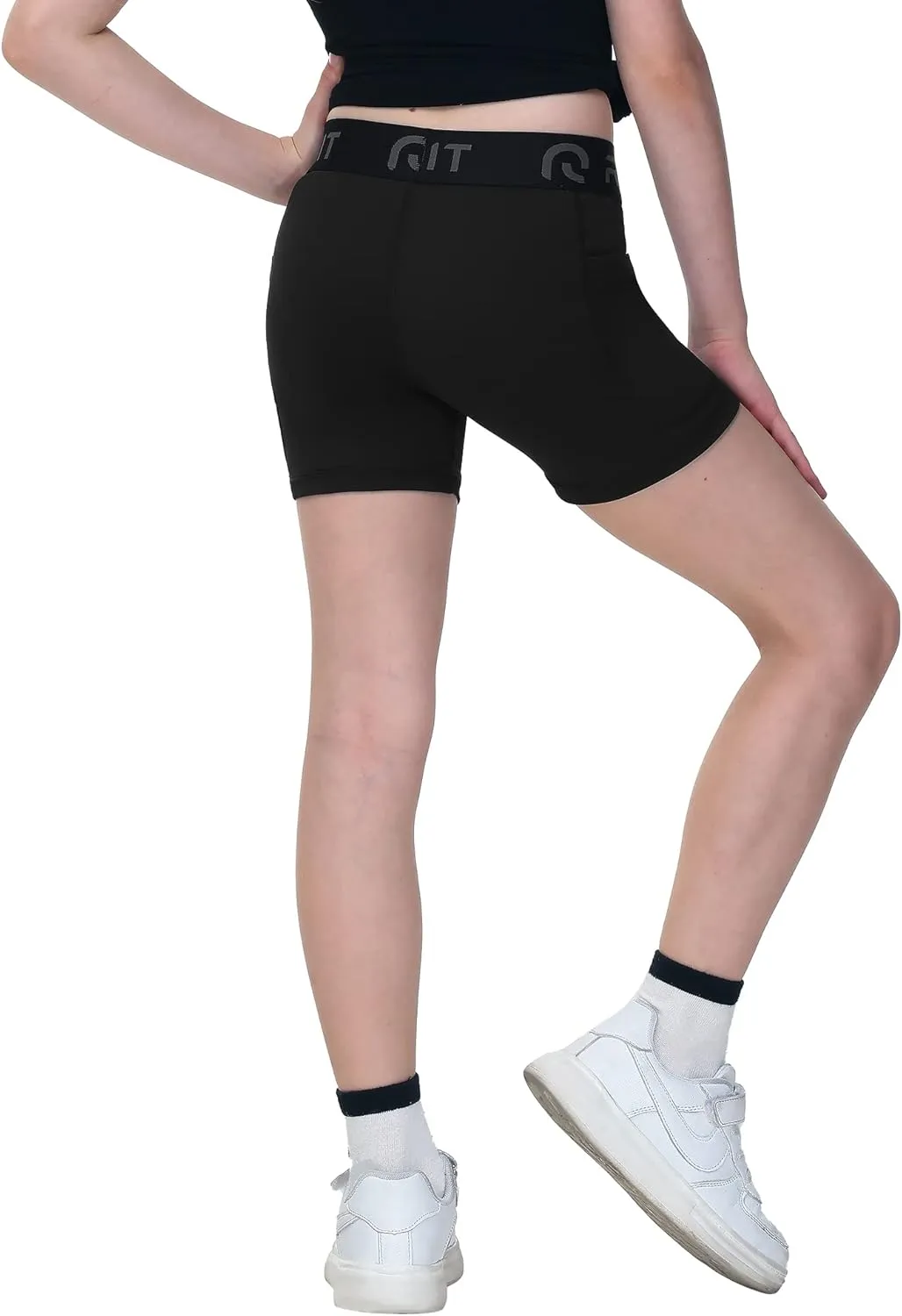 Runhit 4" Youth Girls Volleyball Shorts Spandex Girls Compression Shorts Biker Dance Kids Gymnastics Shorts with Pockets