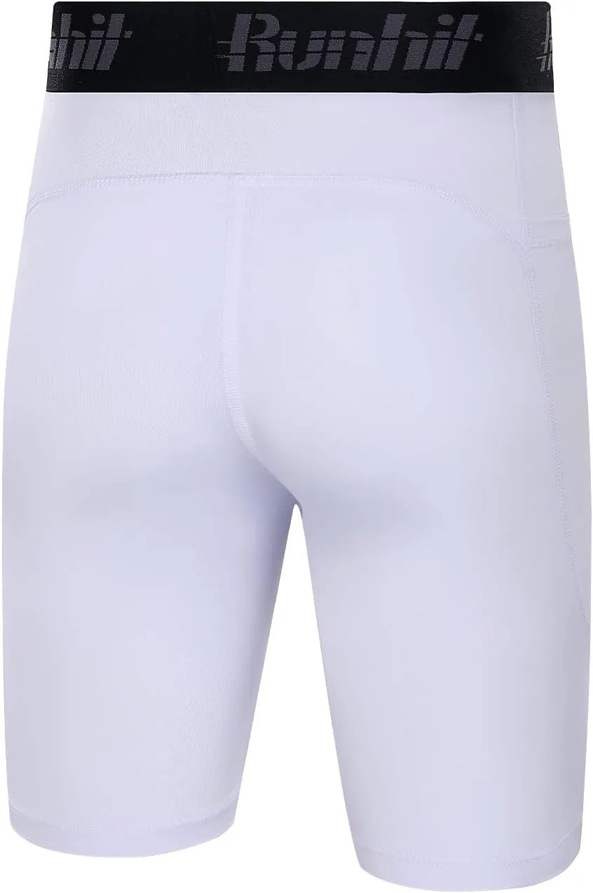 Runhit Youth Boys' Compression Shorts,Boys Performance Athletic Base Layers Underwear Sports Shorts Side Pocket