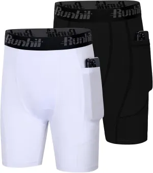 Runhit Youth Boys' Compression Shorts,Boys Performance Athletic Base Layers Underwear Sports Shorts Side Pocket
