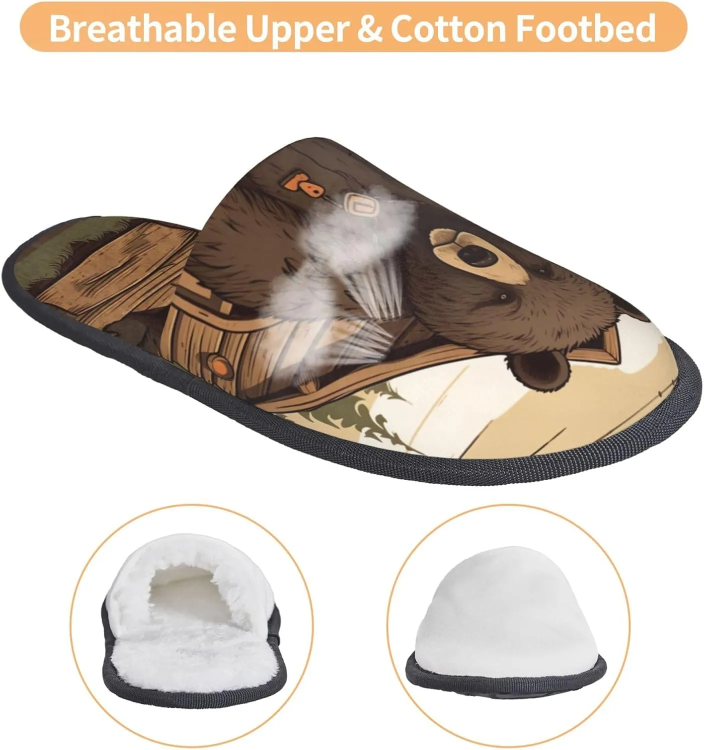 Rustic Lodge Bear Printed Slippers Cozy Indoor Slide Unisex House Slippers Soft Plush Slip-on Slippers