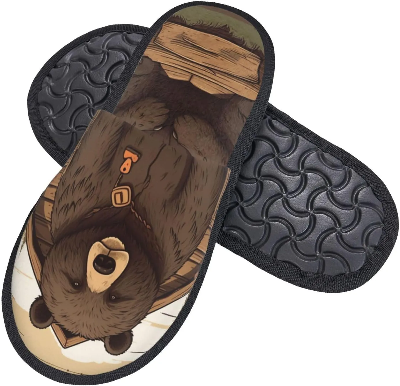 Rustic Lodge Bear Printed Slippers Cozy Indoor Slide Unisex House Slippers Soft Plush Slip-on Slippers