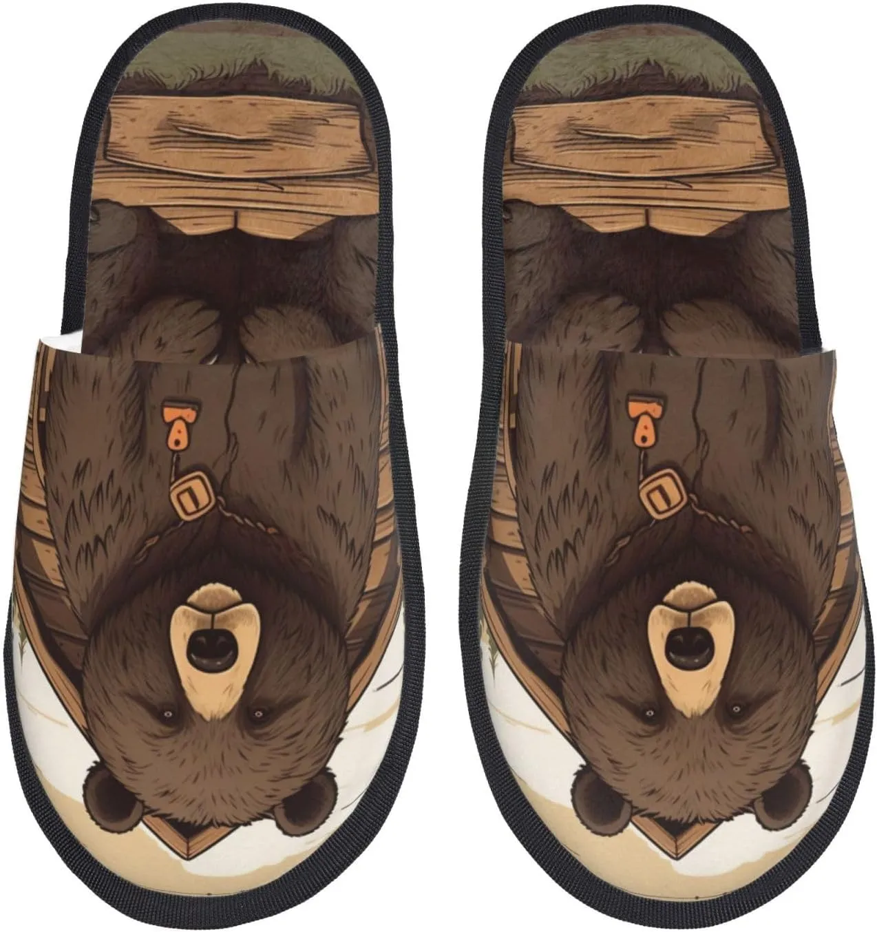 Rustic Lodge Bear Printed Slippers Cozy Indoor Slide Unisex House Slippers Soft Plush Slip-on Slippers