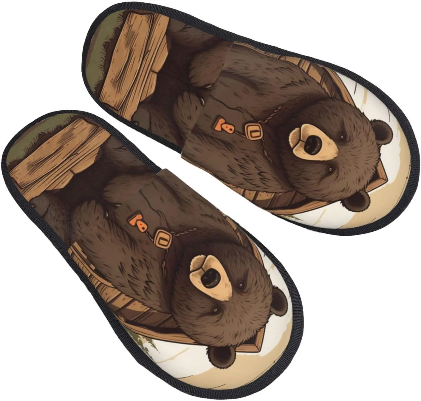 Rustic Lodge Bear Printed Slippers Cozy Indoor Slide Unisex House Slippers Soft Plush Slip-on Slippers