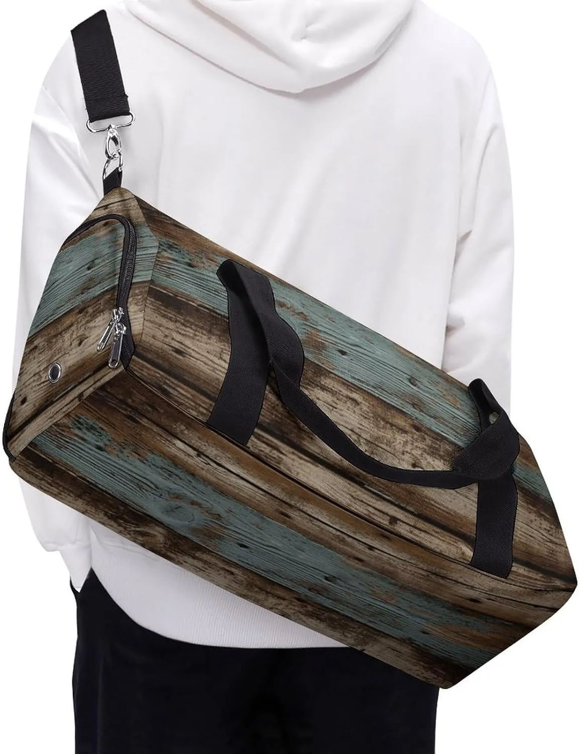 Rustic Old Barn Wood Sports Gym Bag Carry on Holdalls for Men Small Duffel Bags for Women with Shoe Compartment