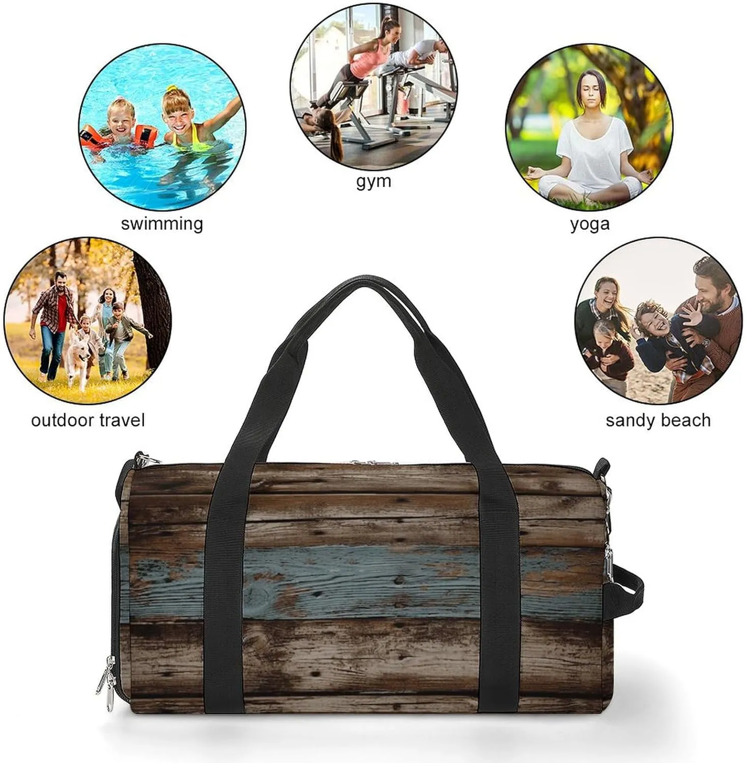 Rustic Old Barn Wood Sports Gym Bag Carry on Holdalls for Men Small Duffel Bags for Women with Shoe Compartment
