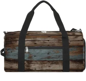 Rustic Old Barn Wood Sports Gym Bag Carry on Holdalls for Men Small Duffel Bags for Women with Shoe Compartment