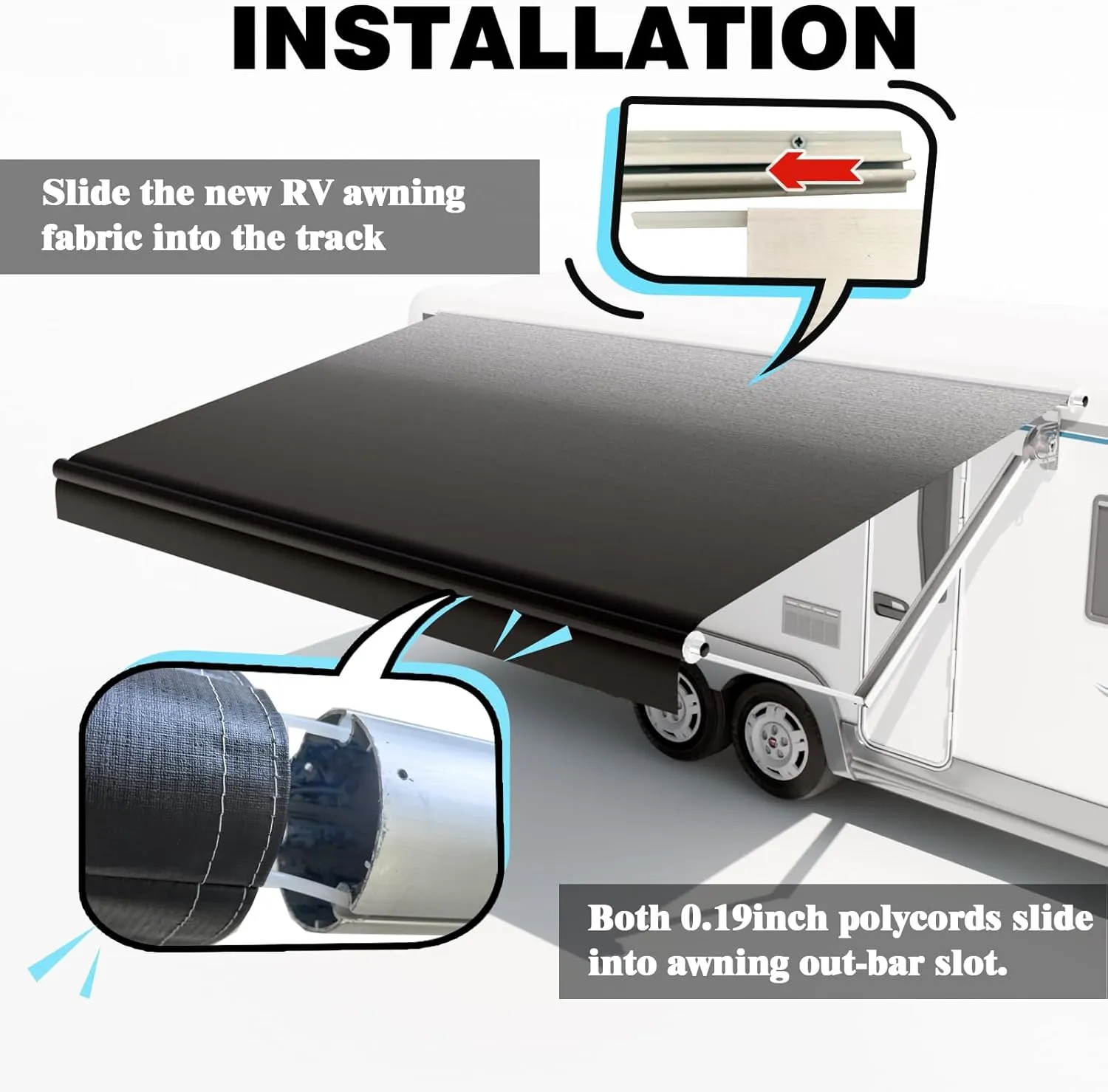 RV Awning Fabric Replacement,Camper Trailer Motorized Awning Replacement for Motorhome,Heavy Duty Weatherproof 18.5oz Outdoor Vinyl RV Canopy 17'(Fabric 16'2") Black Fade