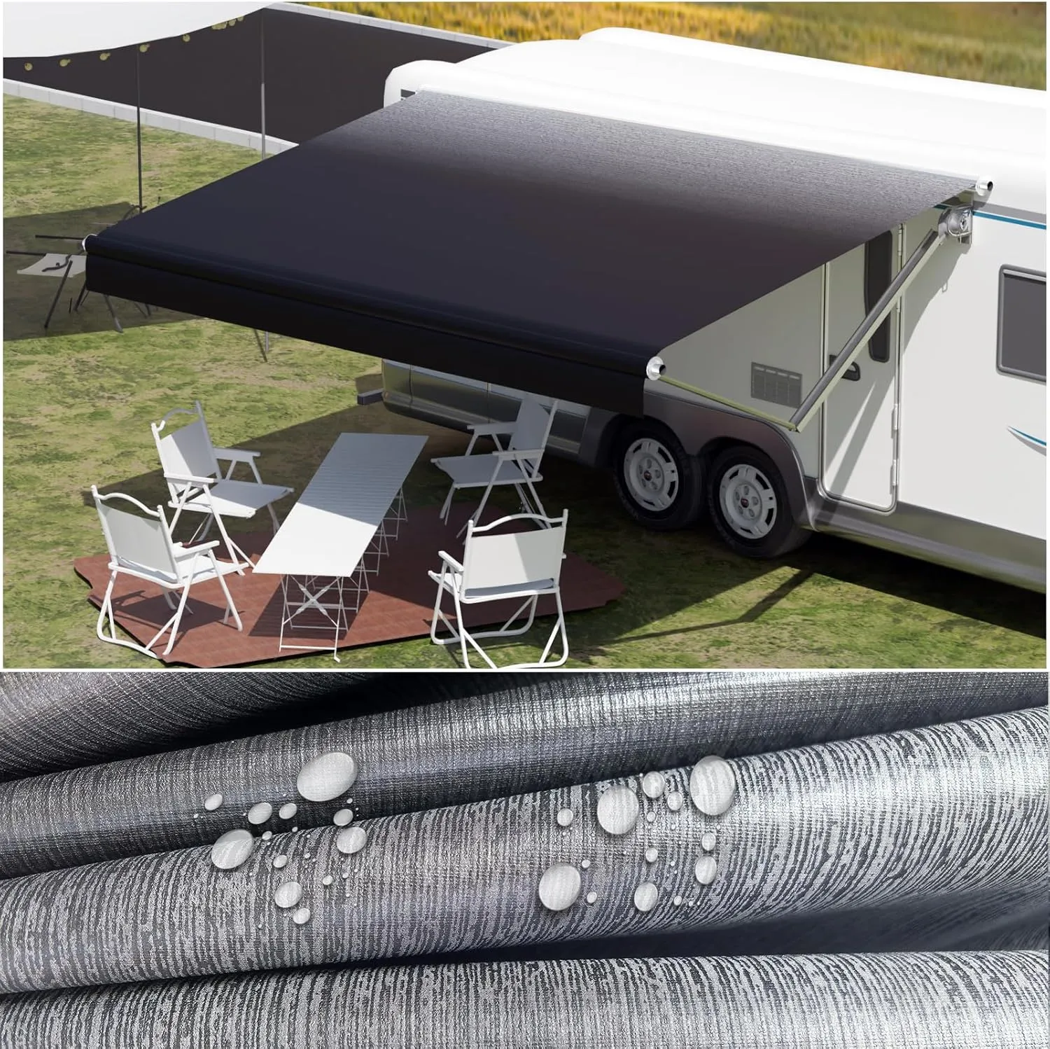 RV Awning Fabric Replacement,Camper Trailer Motorized Awning Replacement for Motorhome,Heavy Duty Weatherproof 18.5oz Outdoor Vinyl RV Canopy 17'(Fabric 16'2") Black Fade