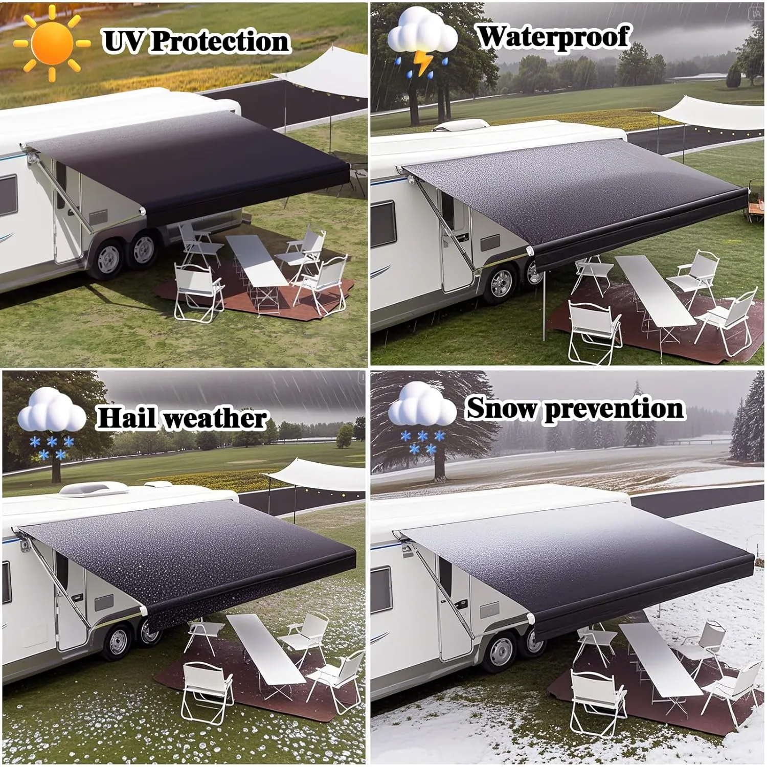 RV Awning Fabric Replacement,Camper Trailer Motorized Awning Replacement for Motorhome,Heavy Duty Weatherproof 18.5oz Outdoor Vinyl RV Canopy 17'(Fabric 16'2") Black Fade